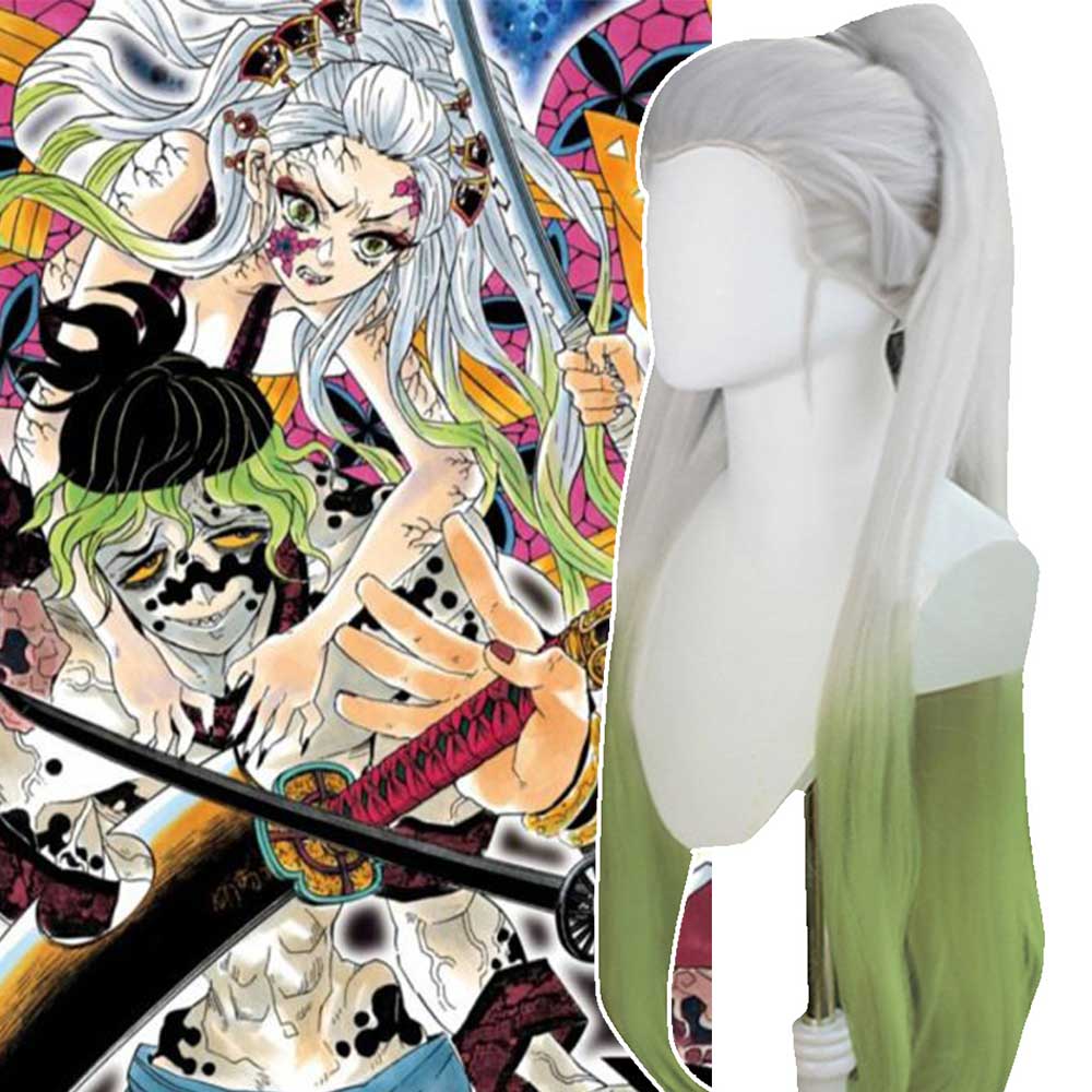 anime demone slayer kimetsu no yaiba daki bianco verde capelli halloween cosplay parrucca