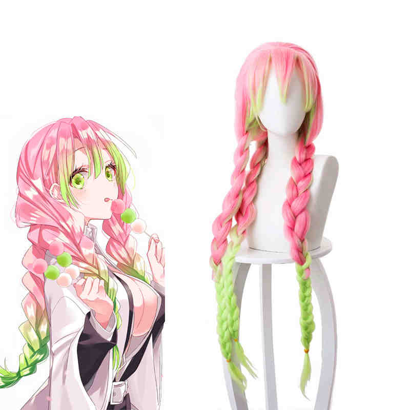 kanroji mitsuri cospaly sintetico parrucca di halloween anime anime demone slayer kimetsu no yaiba