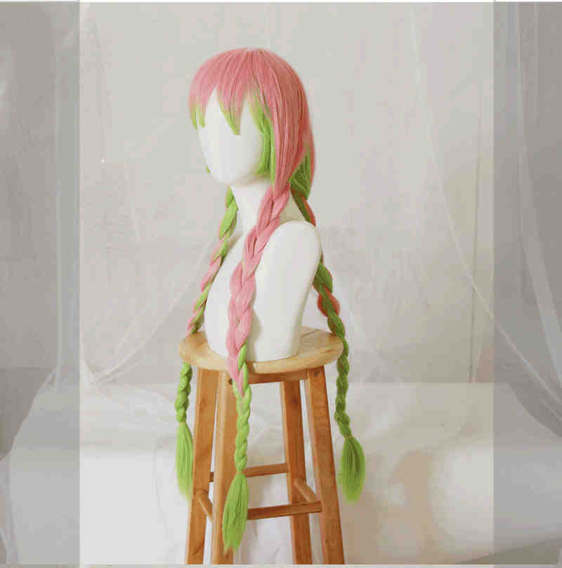 Kanroji Mitsuri Cospaly parrucca sintetica di Halloween Anime Demon Slayer Kimetsu senza Yaiba