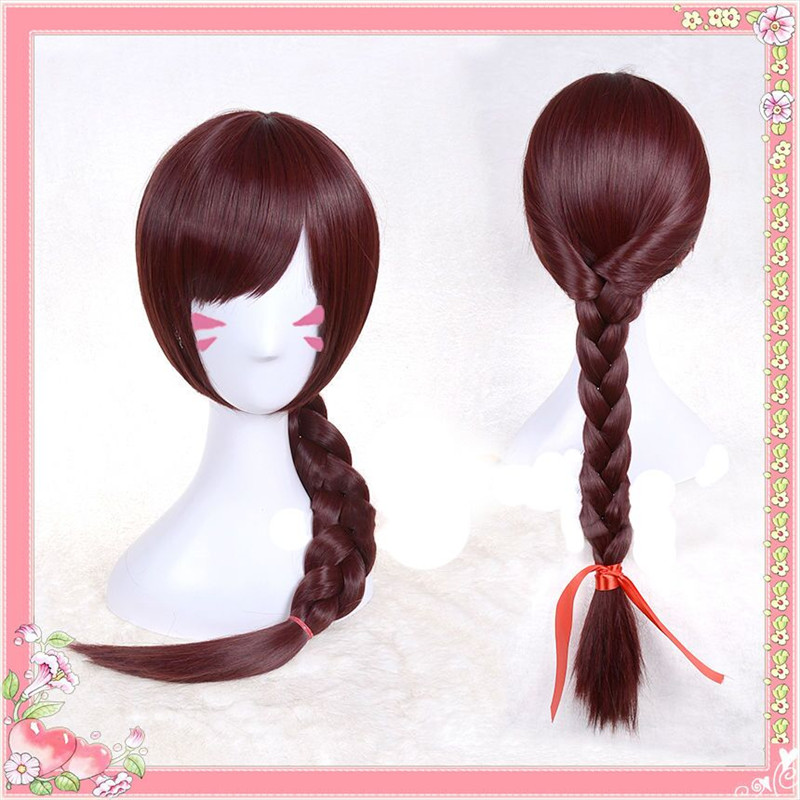 gioco Orow watch ow d.va dva copslay costume anno di rooster twist treccia cosplay parrucca scuro marrone party party capelli 70 cm parrucche