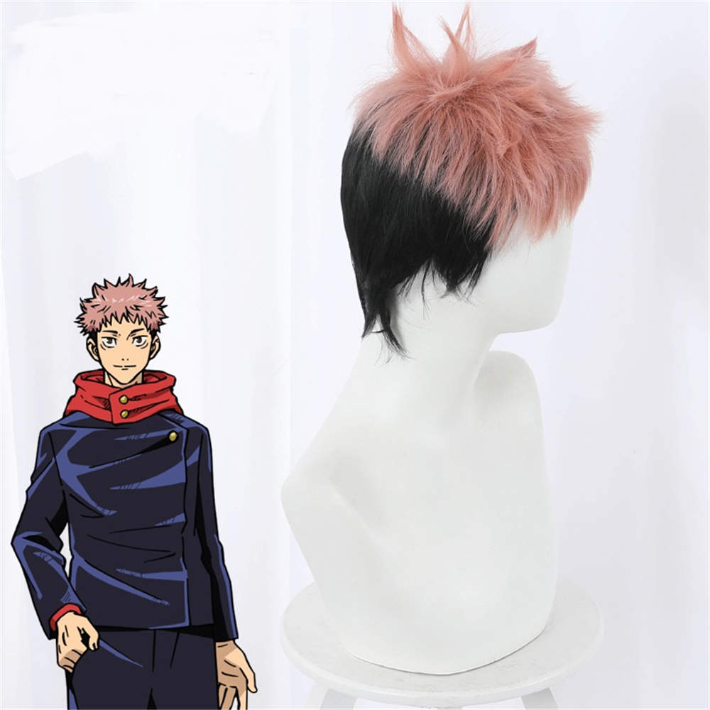 Anime Jujutsu Kaisen Capelli di cosplay Yuji Itadori parrucca + tappo della parrucca libera Colore rosa black parrucche corte-nere