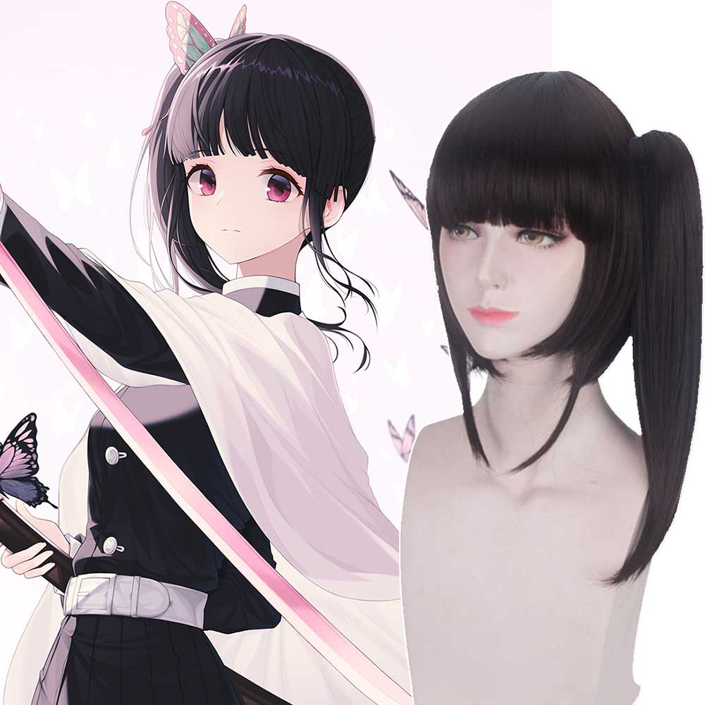 Tsuyuri Kanawo black brown ponytail Halloween parrucca Cosplay Demone anime Slayer Kimetsu no Yaiba