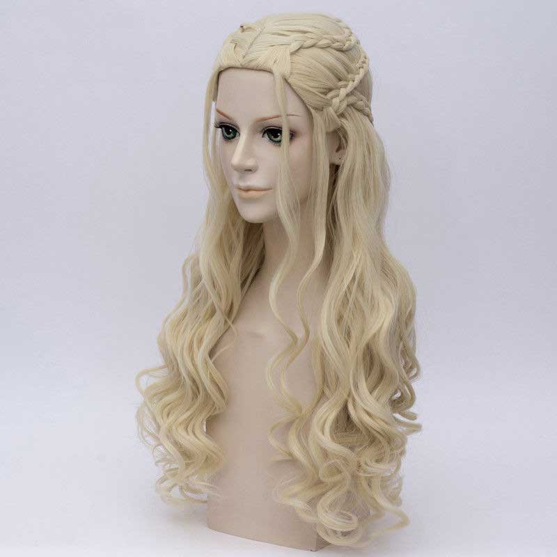 gioco dei troni del drago della madre daenerys targaryen lungo ondulato cosplay costume parrucca parrucca sintetica capelli